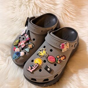 CROCS Kids Gray Clogs with Colorful Charms